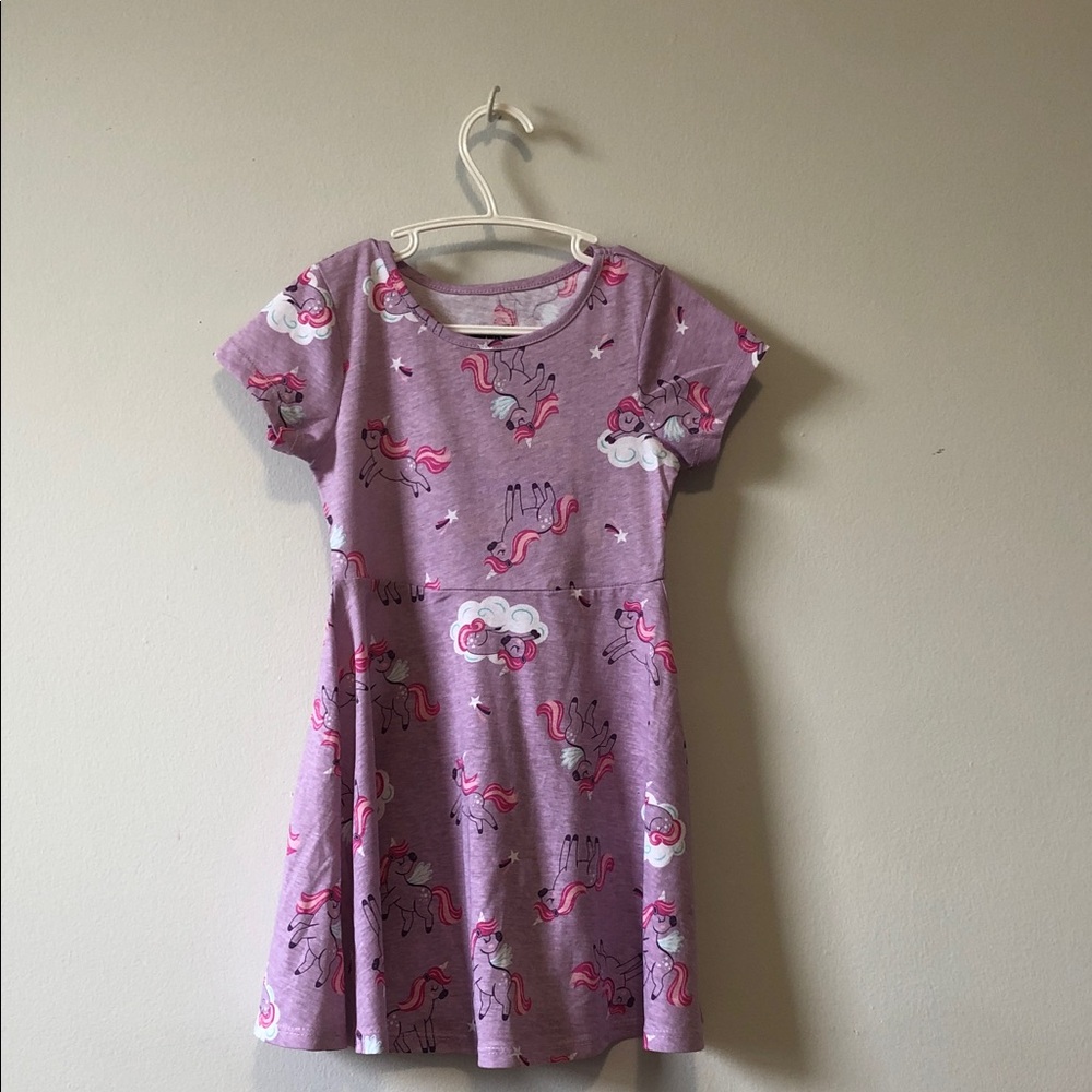 Girls Lavender Unicorn Print Casual Dress